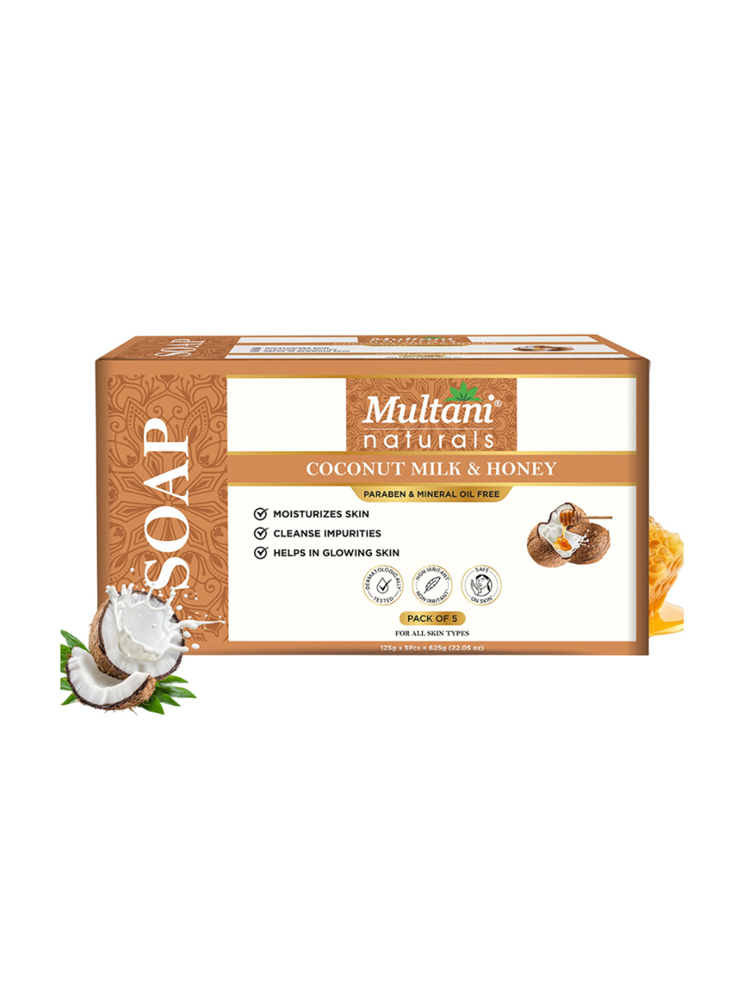Multani Set Of 5 Coconut Milk & Honey Soap - 125 g Each