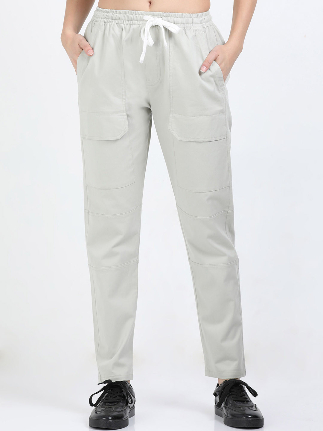 SWISS HORN Women Regular Fit Stretchable Mid-Rise Cotton Cargo Trouser
