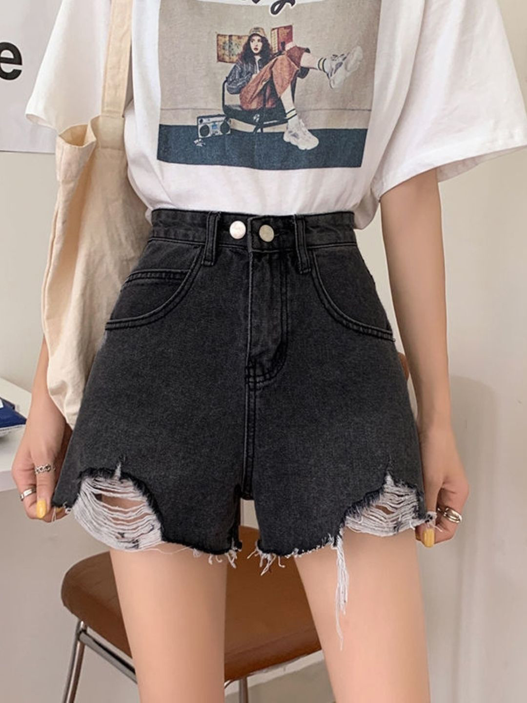 StyleCast Women Mid Rise Distressed Denim Shorts