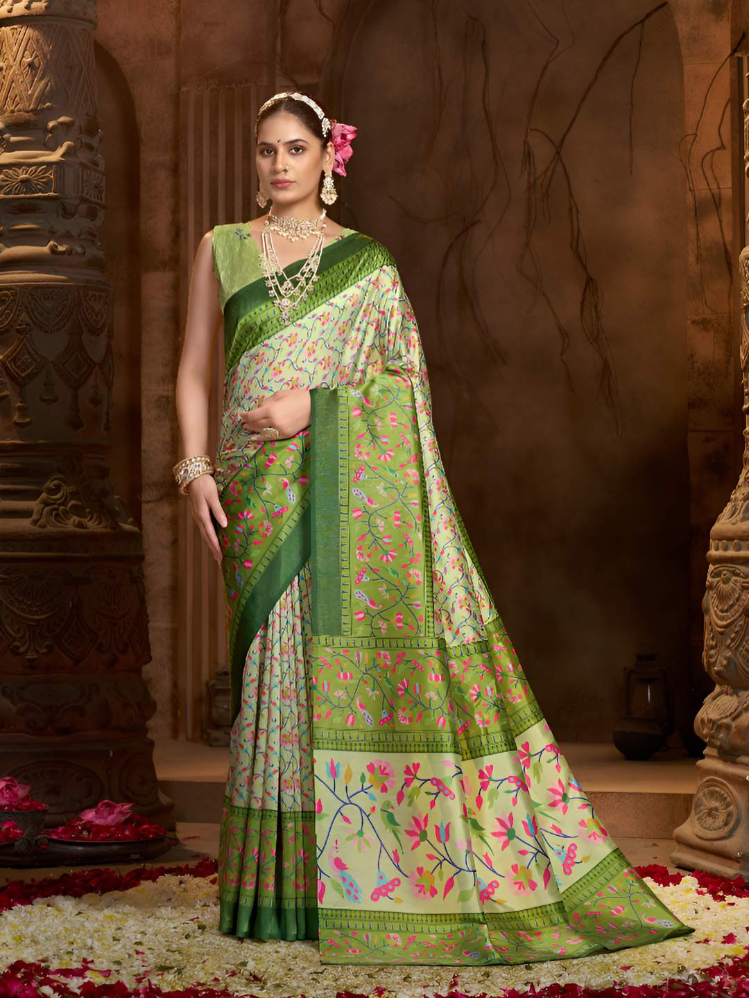 Garden Vareli Floral Woven Design Saree With Unstitched Blouse