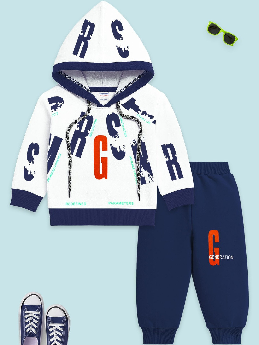 KUCHIPOO Boys Printed Winterwear Hoodie and Trackpant Set