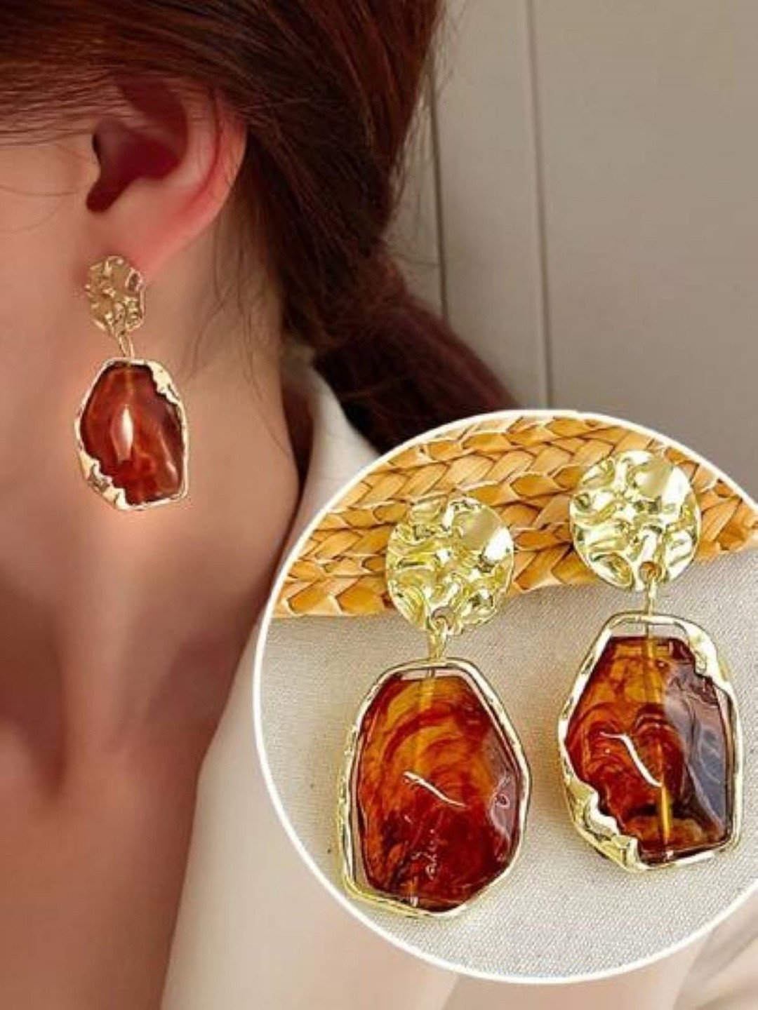 Jewelfy Women Gold-Plated Drop Hanging Stud Earrings