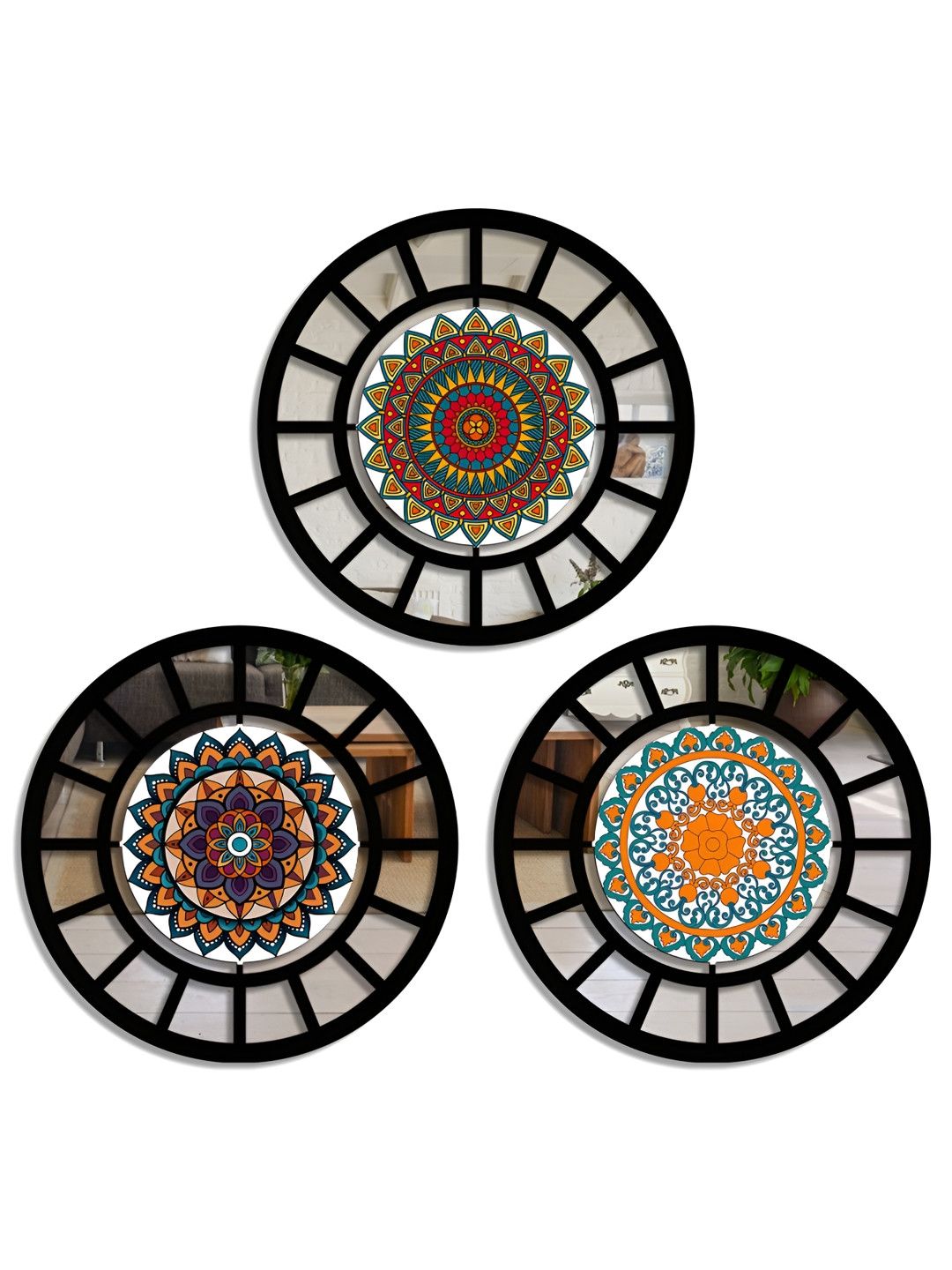 SEHAZ ARTWORKS Black & Red 3 Pieces Jharokha Printed Wooden Wall Arts