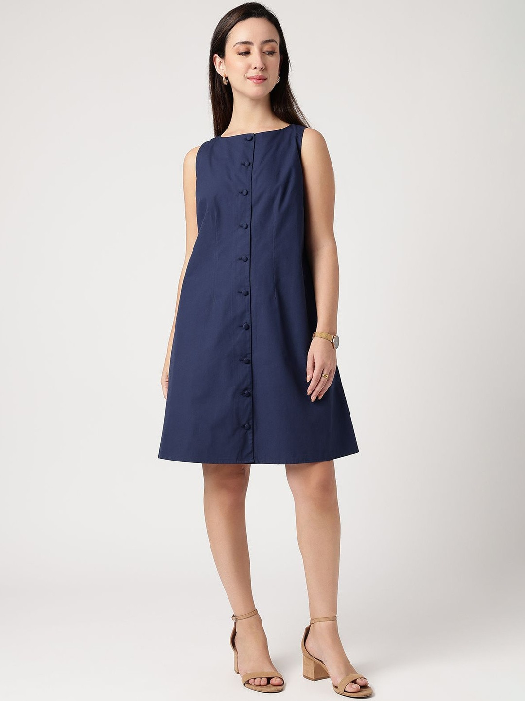 Strong And Brave Women Boat Neck Sleeveless Knee Length A-Line Dress