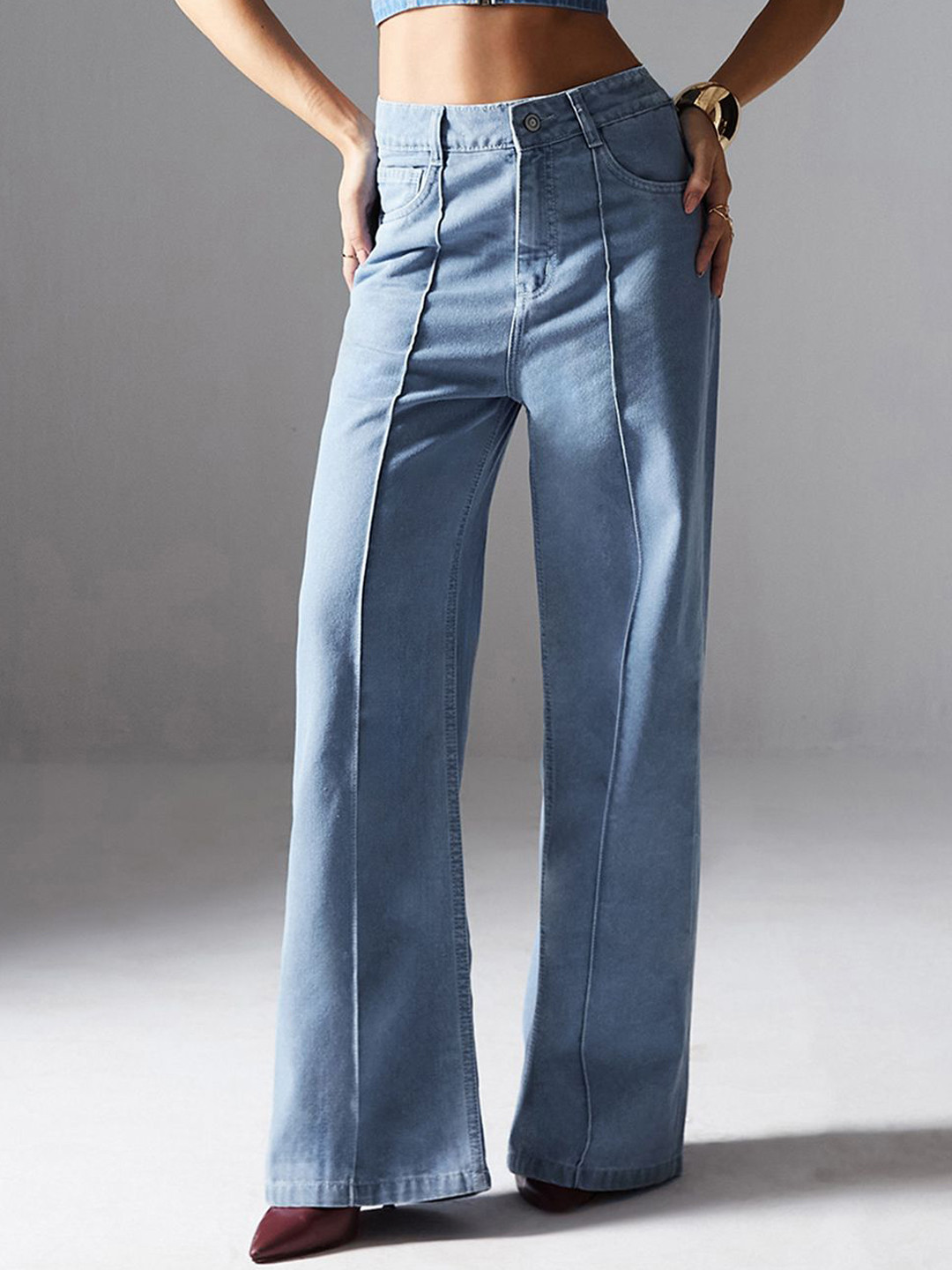 Women's Straight-Fit High-Rise Clean-Look Regular-Length Non-Stretchable Denim Jeans