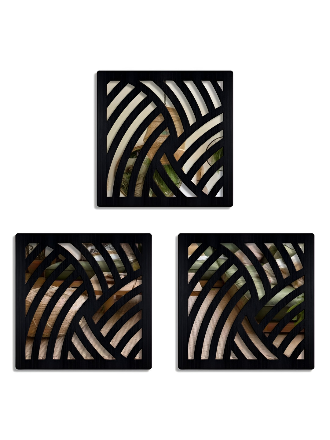 SEHAZ ARTWORKS 3 Pieces Black Textured Wooden Wall Decors