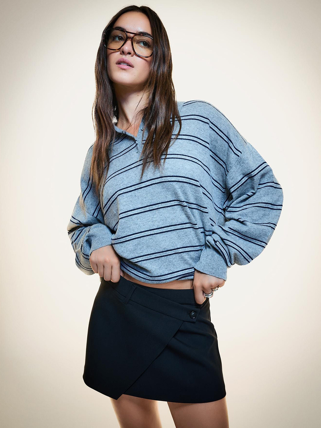 Bershka Women Asymmetric Hem A-Line Mini Skirt With Crossover Waist