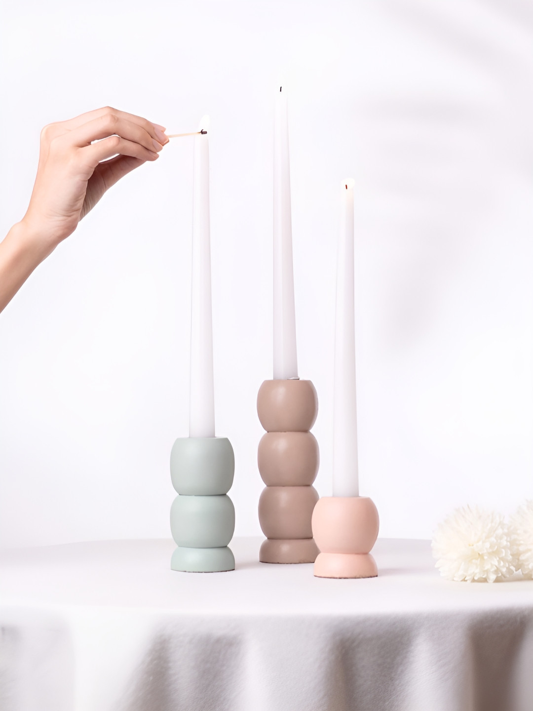 haus & kinder Blue & Brown 3 Pieces Vivid Glow Bamboo Candle Holders