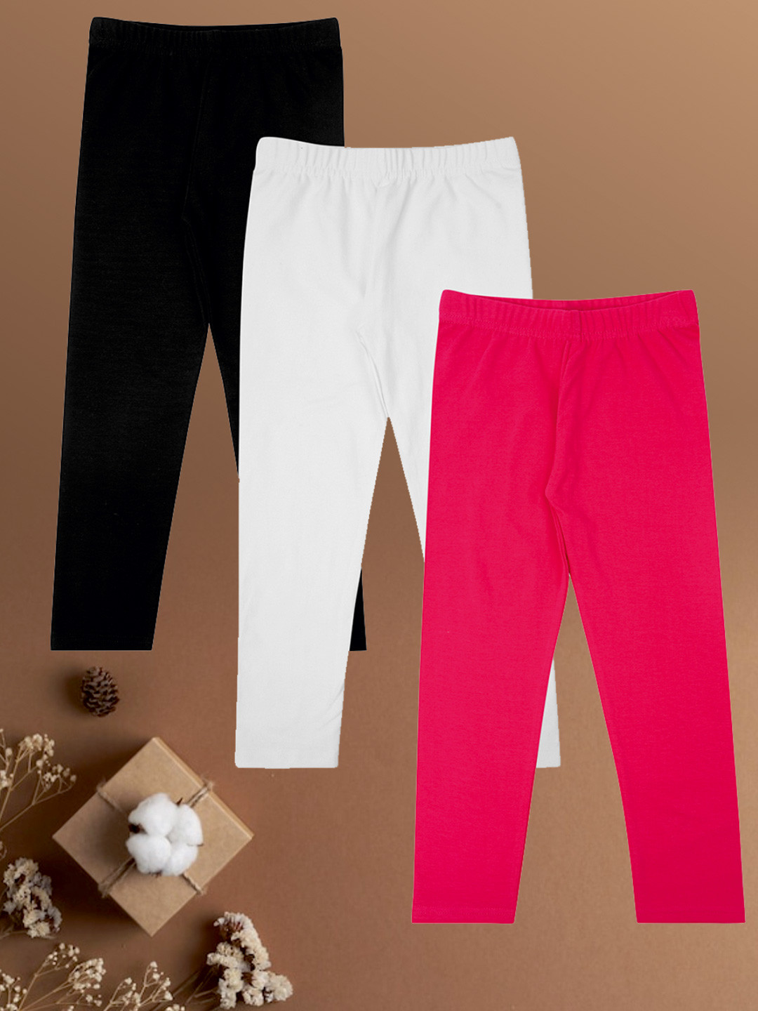 CLAP Girls Pack Of 3 Cotton Ankle-Length Leggings