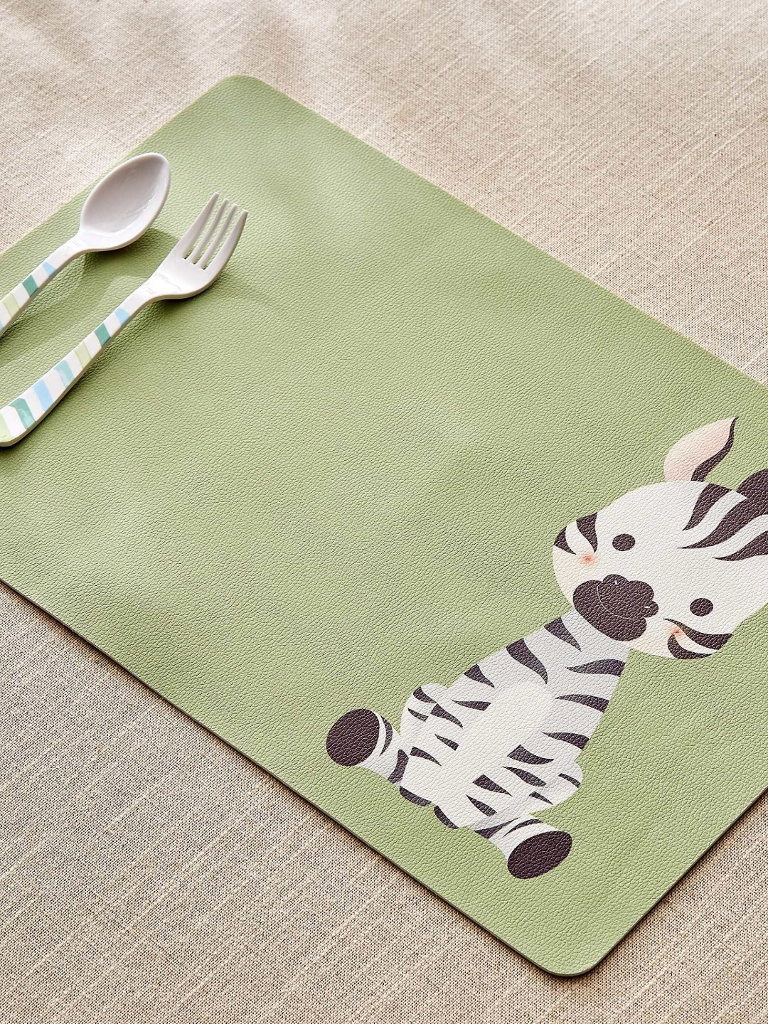 Home Centre Slate Green & Black Printed Table Placemats