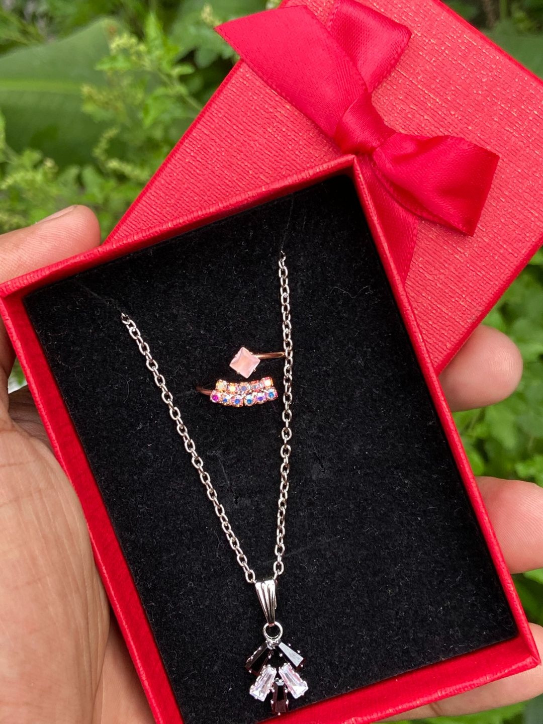 Cluster Crystal Pendant Necklace Set