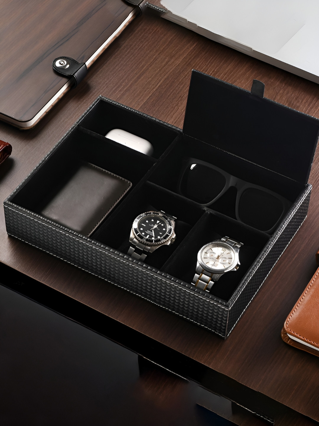 Aura Black Faux Leather Multi-Utility Organiser