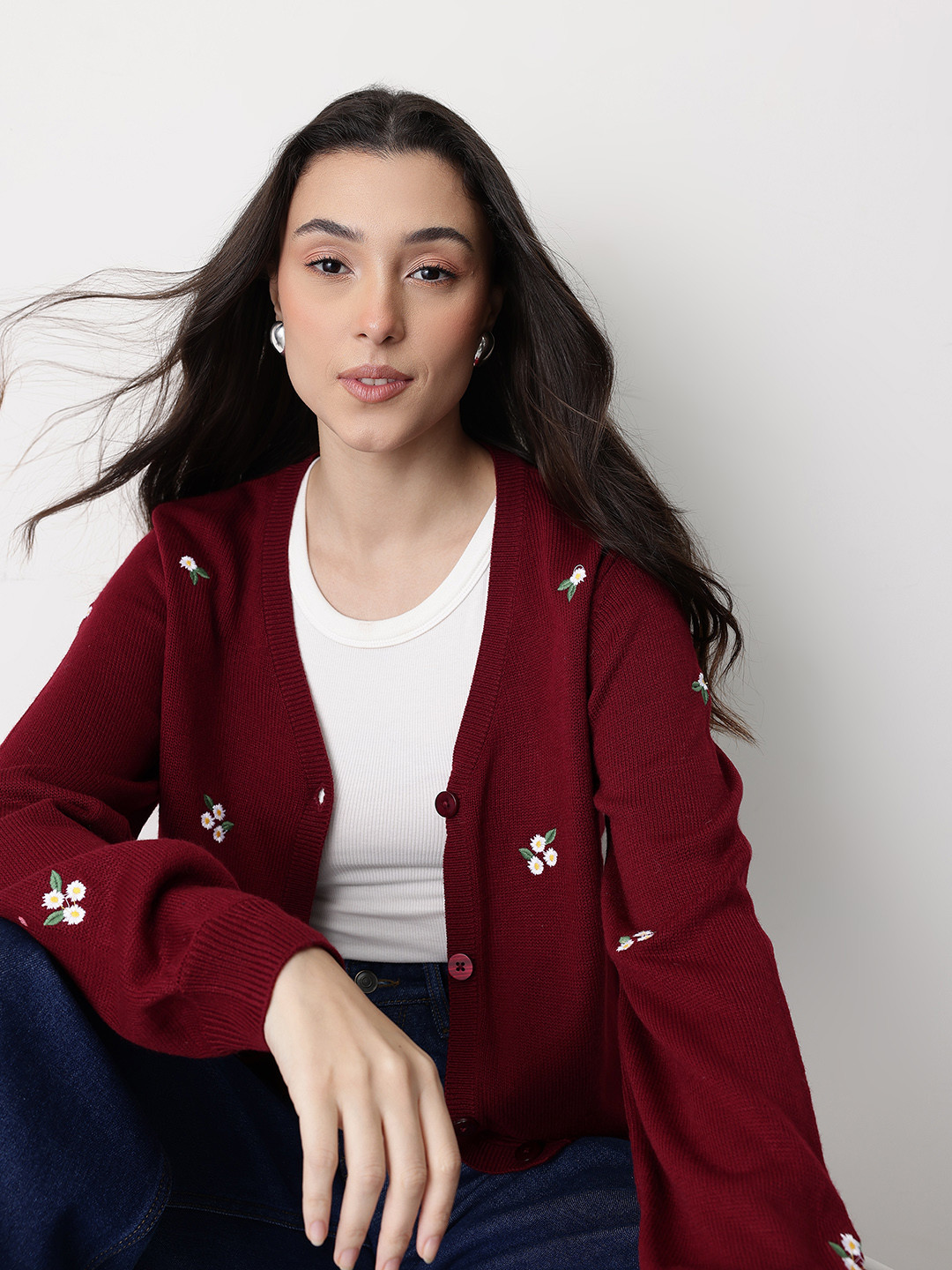 Mast & Harbour Floral V-Neck Cardigan