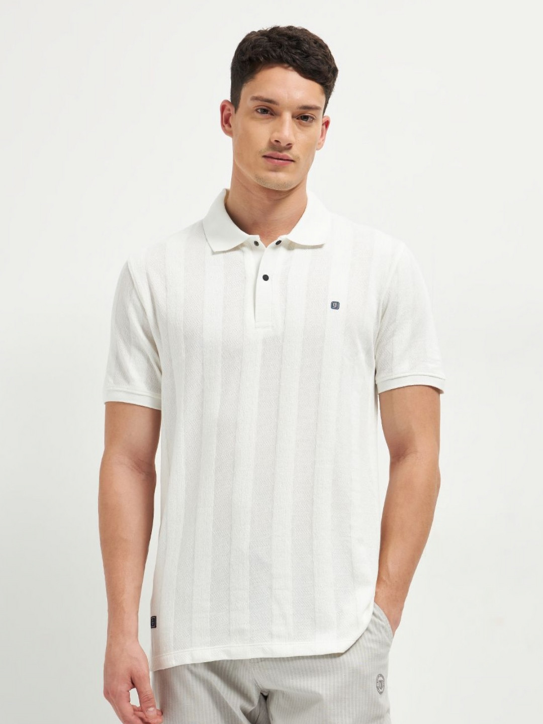 OTTO Men Self Design Polo Collar Cotton Relaxed Fit T-shirt