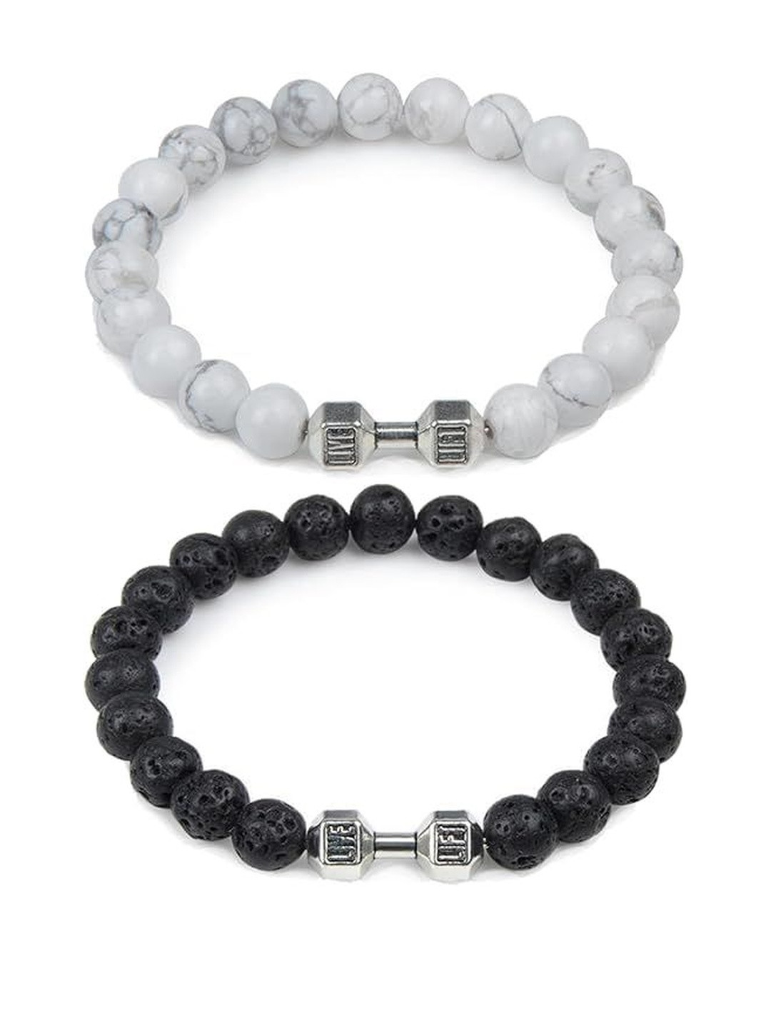 EDMIRIA White Couple Distance Dumbbell Ceramic Artificial Beads Elasticated Bracelet