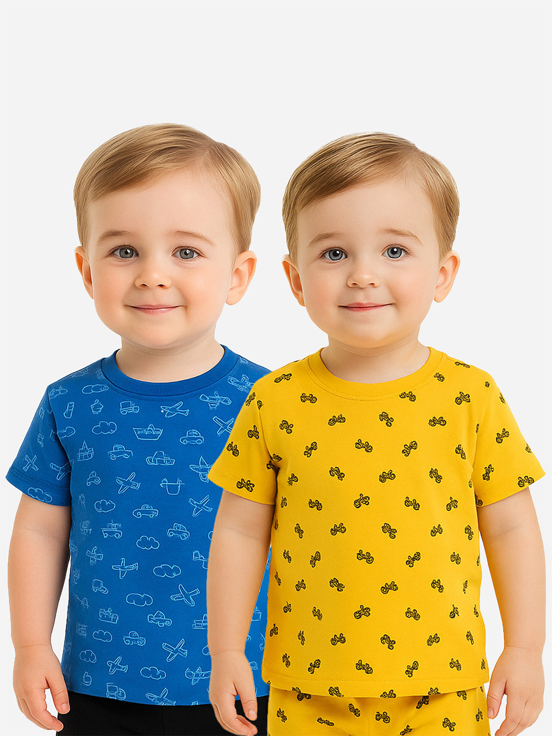 Infant Boys Cotton All Over Print Pack of 2 Casual Round Neck Half Sleeve T-Shirt