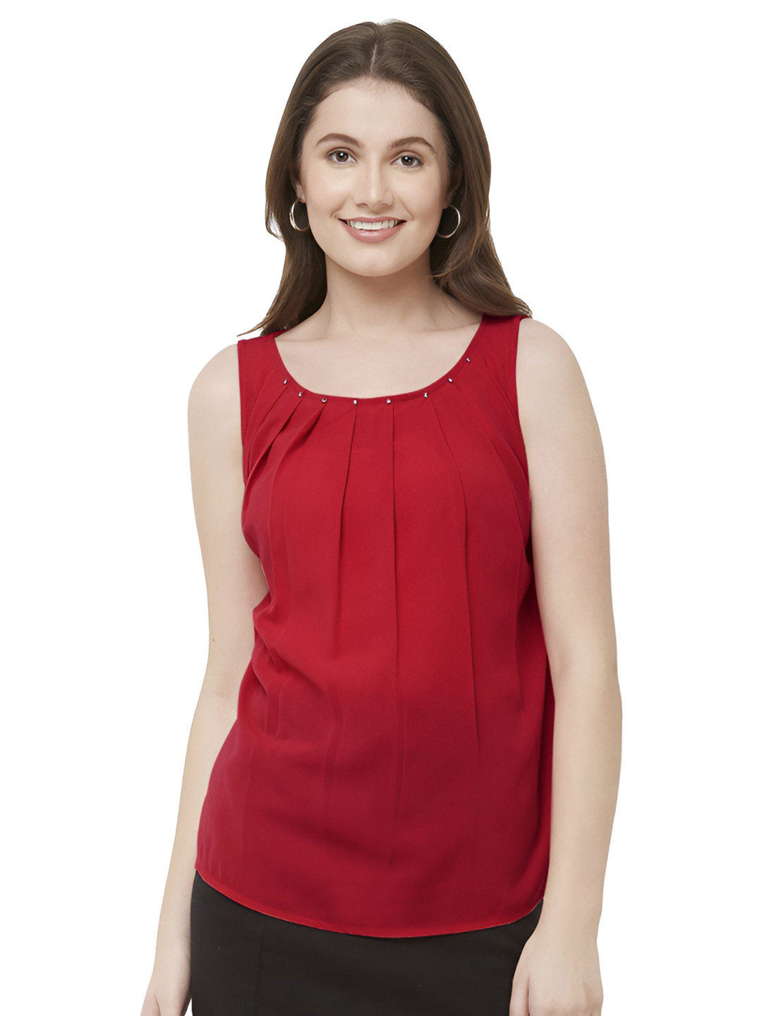 G0-4 IT Women Solid Sleeveless Georgette Top