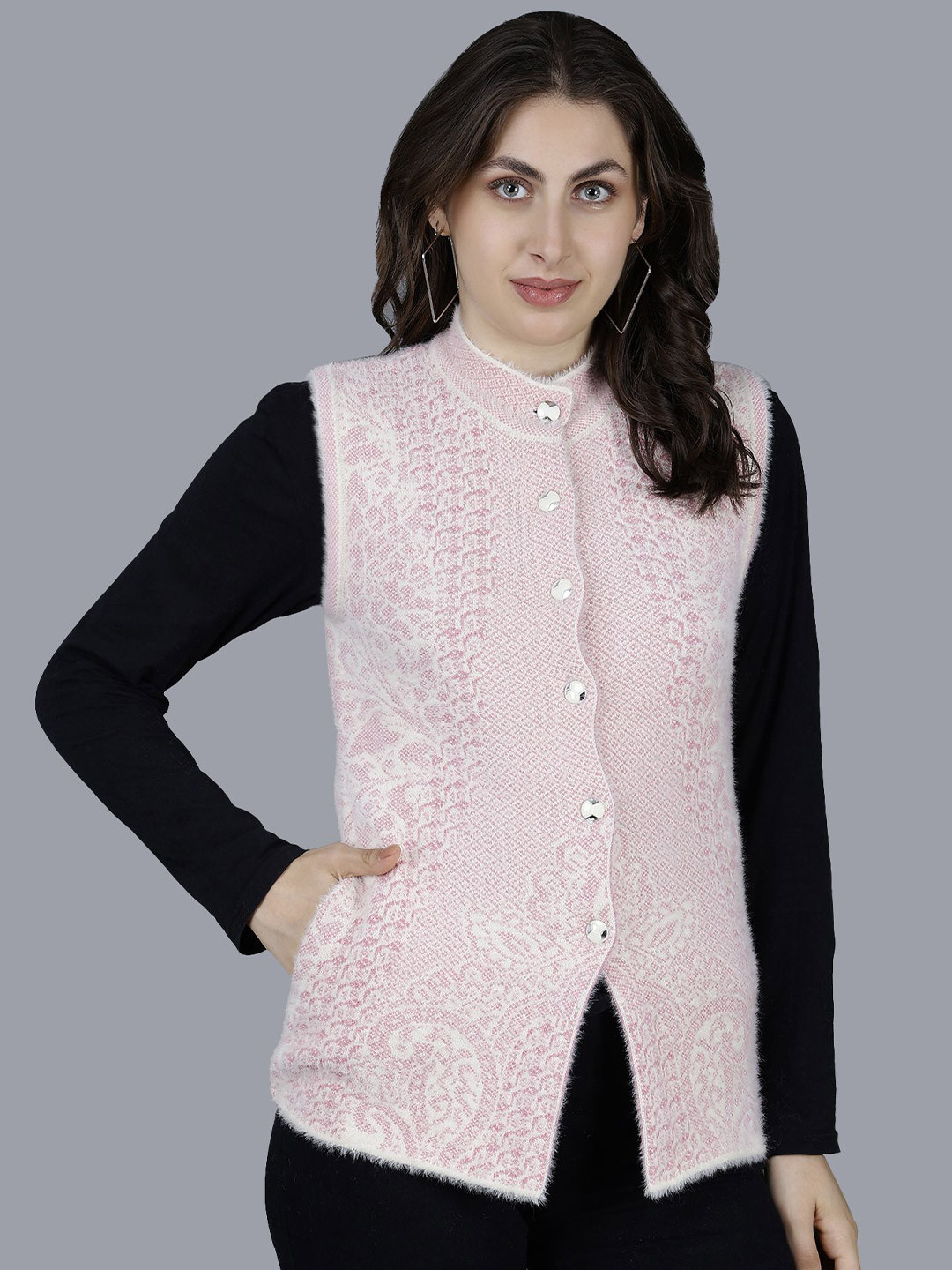 Chatanya Women Self Designe Floral Woollen Cardigan