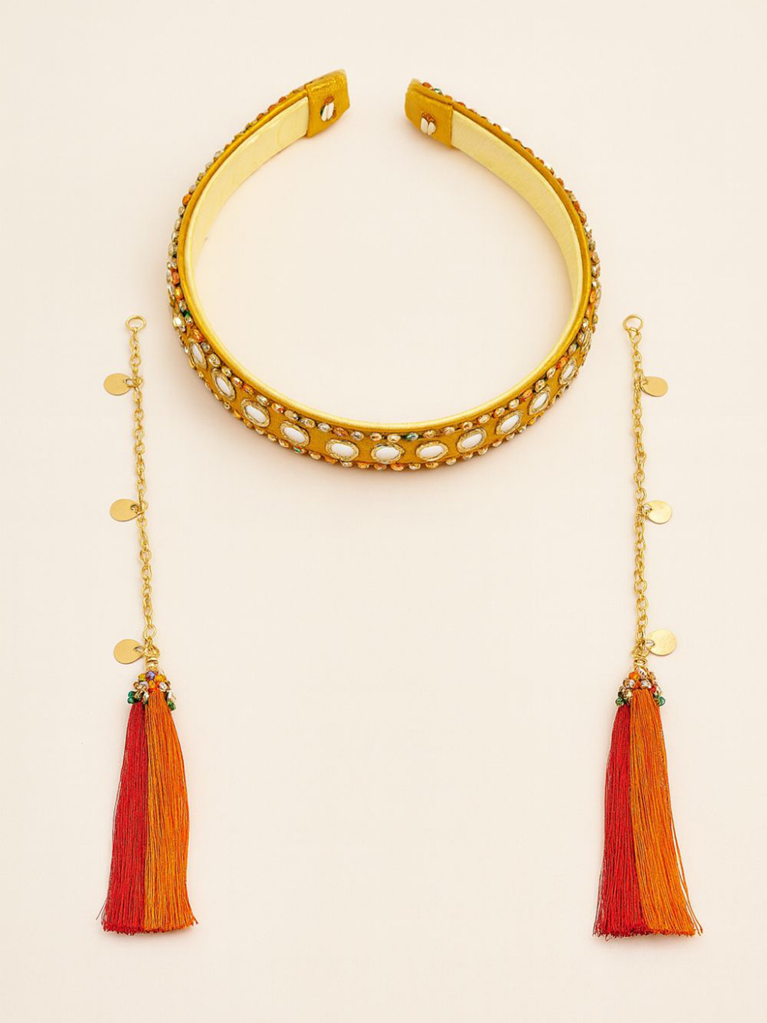 Choko Girls Embellished Hairband With Mirror Work, Tassels & Chain
