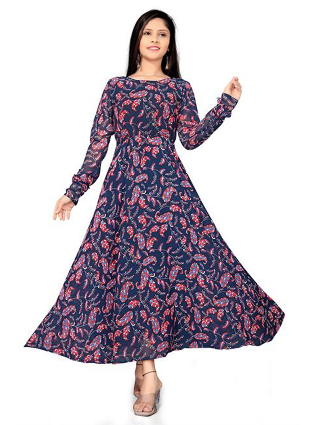 Aarya Designer Girls Floral Print Georgette Maxi Dress