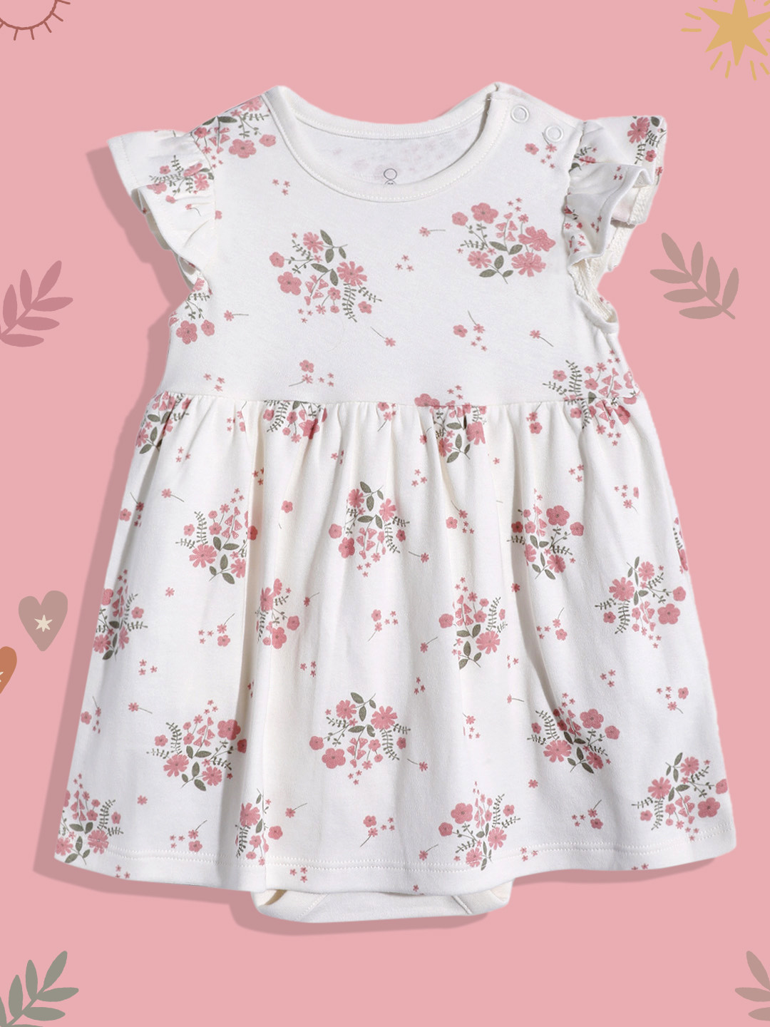 mothercare Infant Girls Floral Print Pure Cotton Mini Dress with Attached Brief
