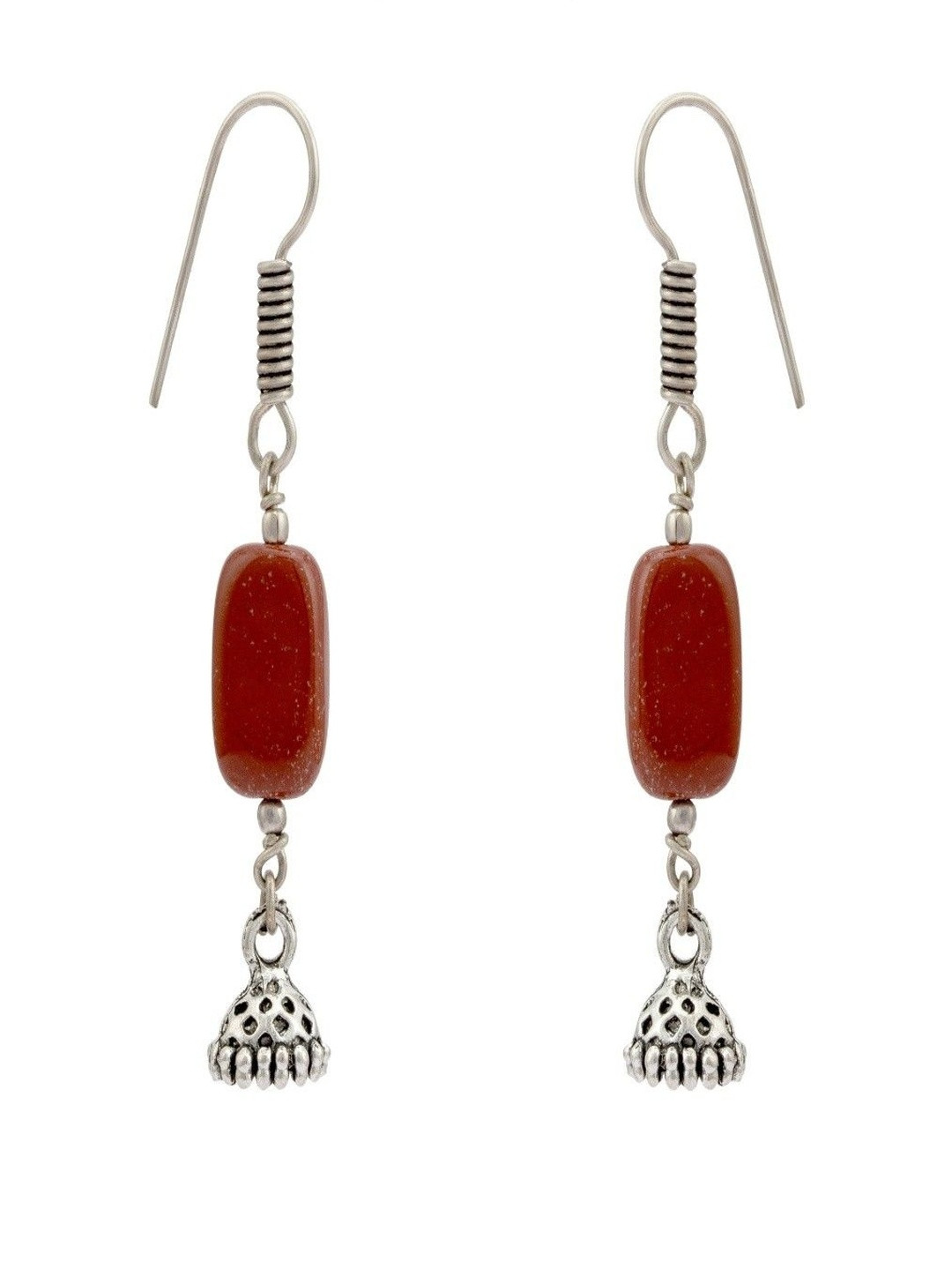 Shrim jewels Brass-Plated Oxidised Artificial Beaded Dome Shaped Drop Earrings