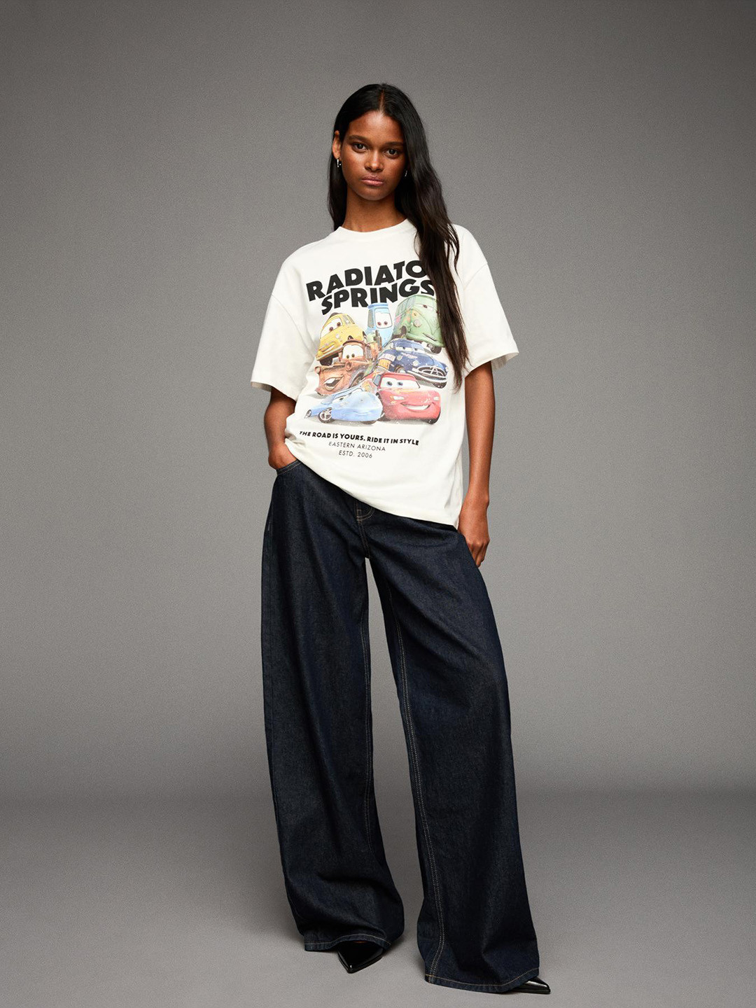 Bershka Round Neck Cars Printed Cotton T-Shirt