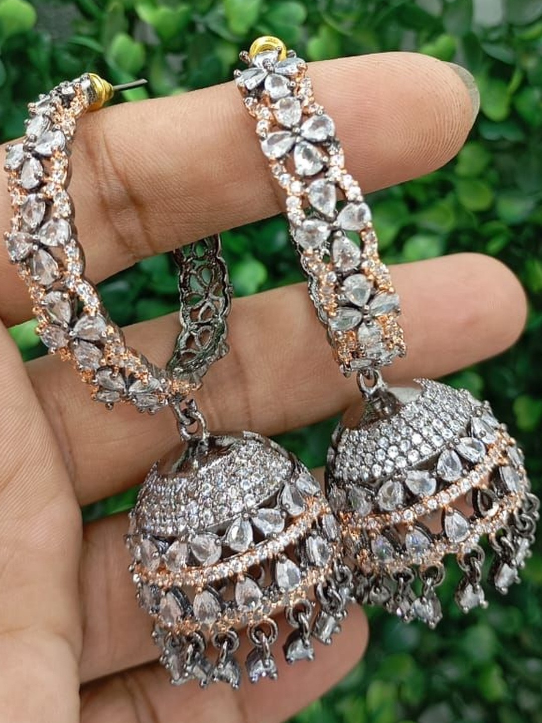 NEW AMBAJI ART JEWELLERY Women American Diamond Jhumkas Earrings