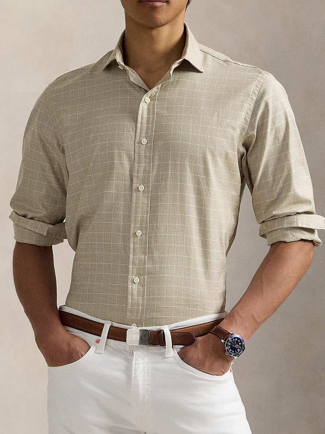 Polo Ralph Lauren Tartan Checked Cutaway Collar Linen-Cotton Shirt