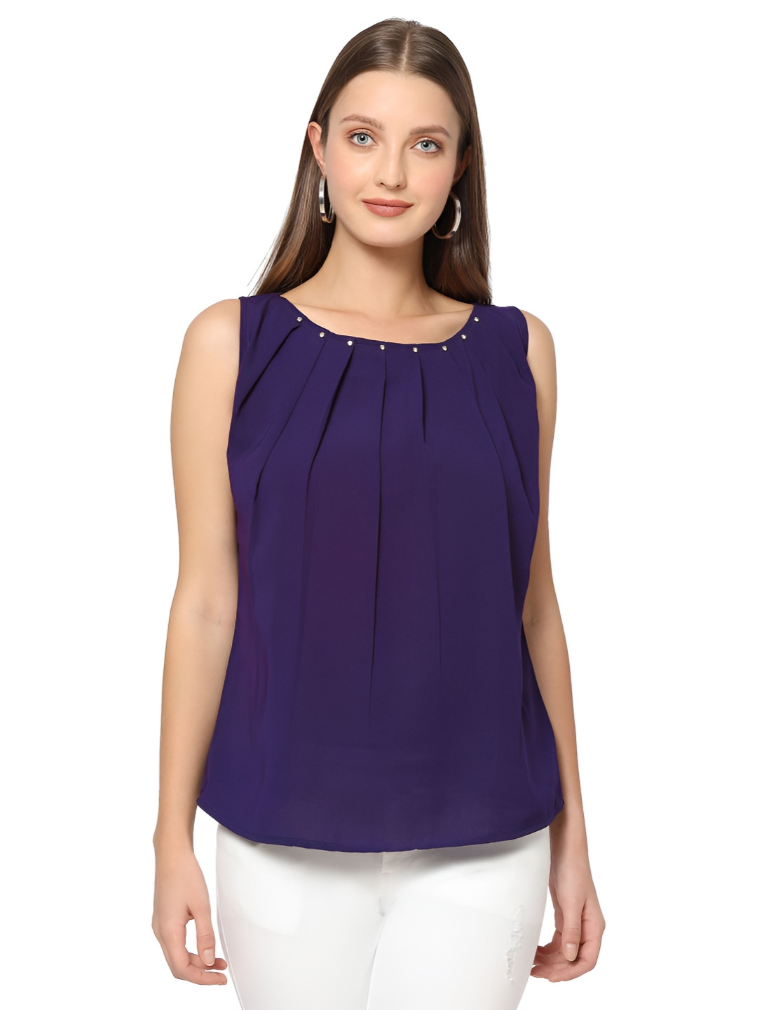 G0-4 IT Women Sleeveless  Accordion Pleats Georgette Top