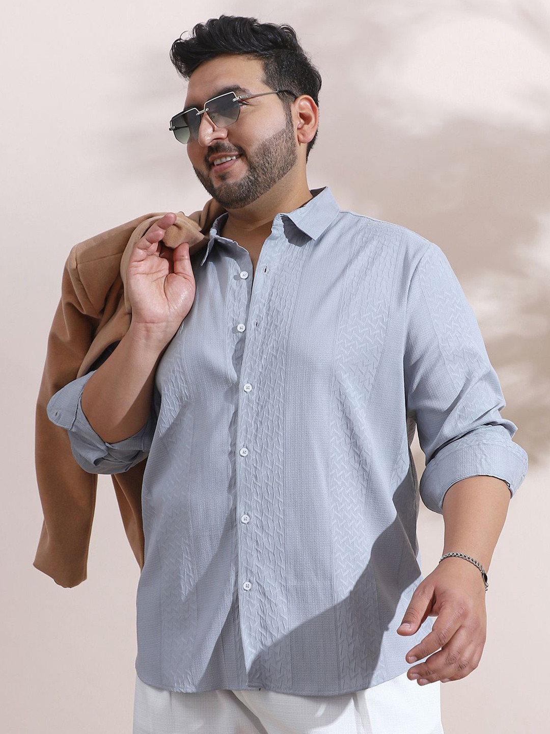 Instafab Plus Tactile Comfort Relaxed Fit Textured Panel Casual Shirt