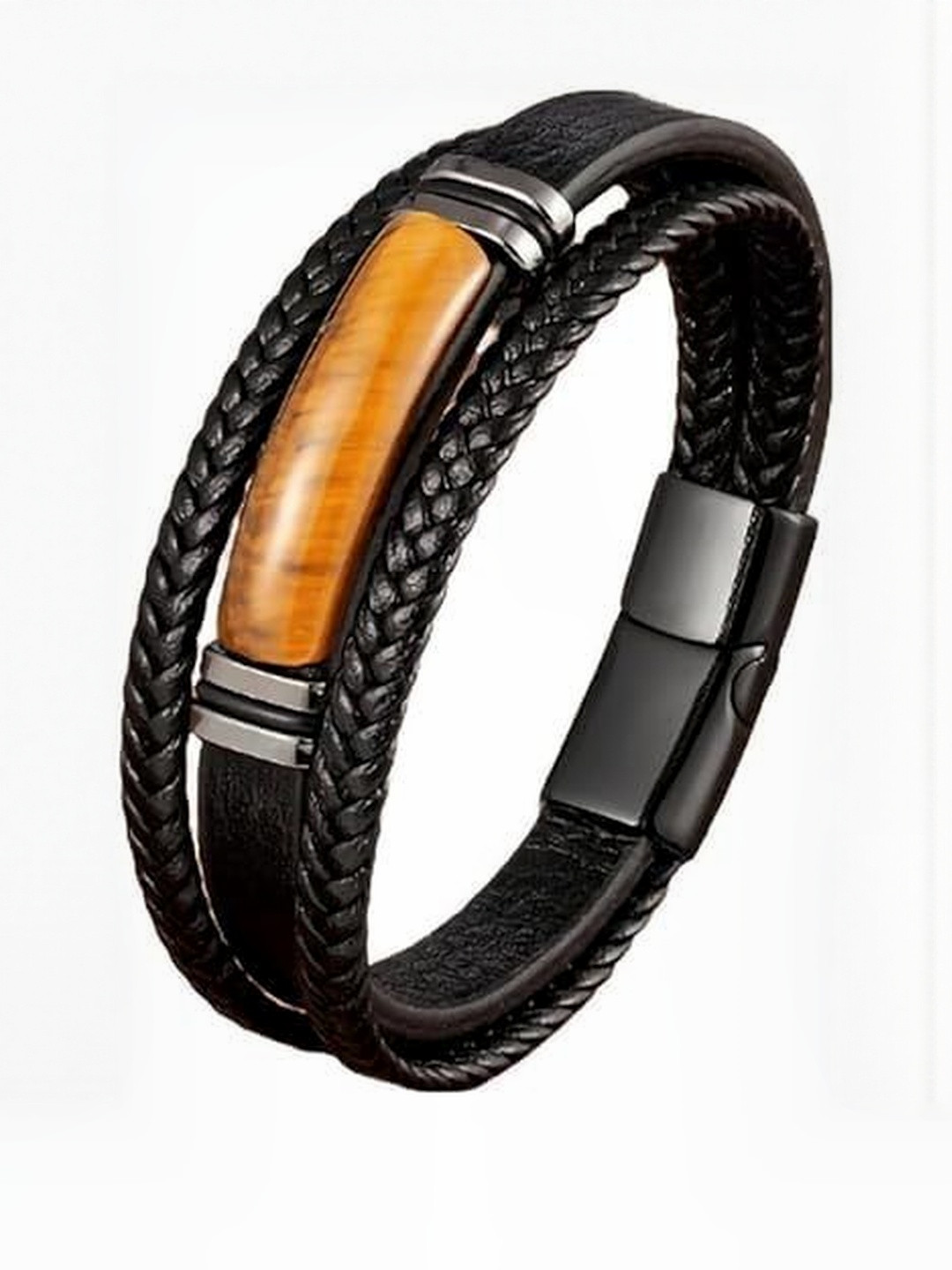 EDMIRIA Unisex Leather Tiger Eye Black & Brown Bracelet