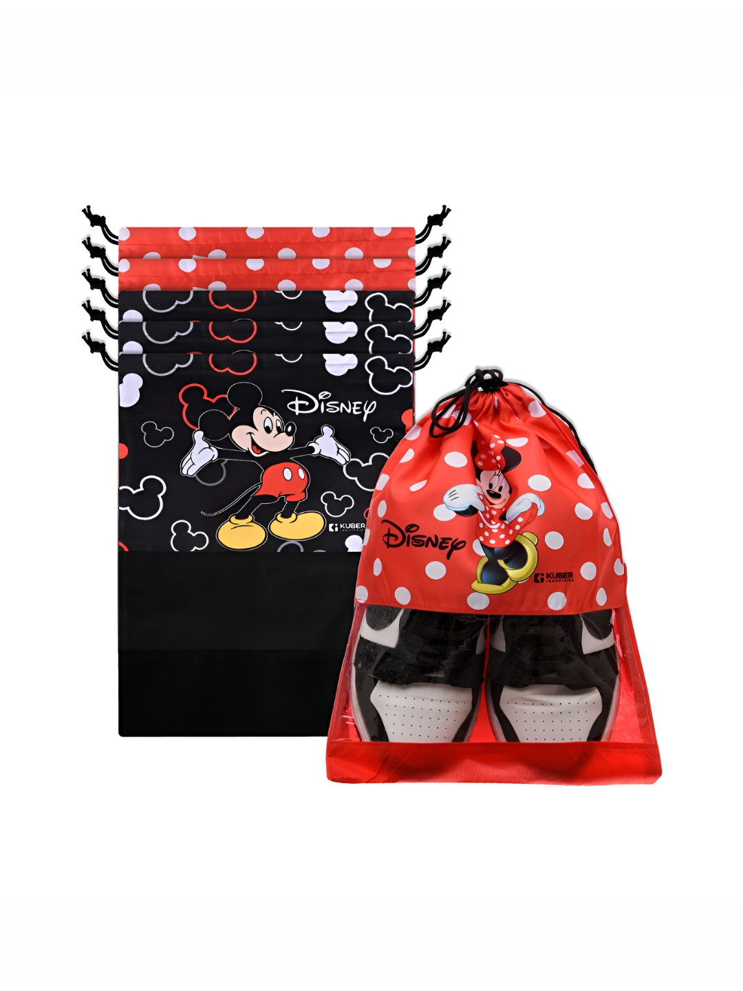 Aura Red & Black 6 Pieces Printed Shoe Covers With Drawstring