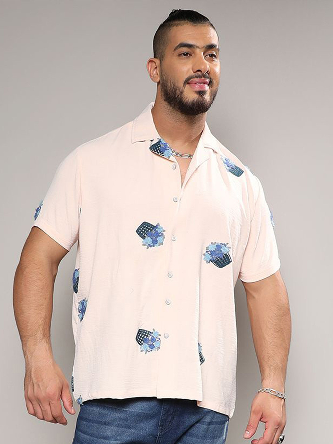 Instafab Plus Size Floral Embroidered Comfort Casual Shirt