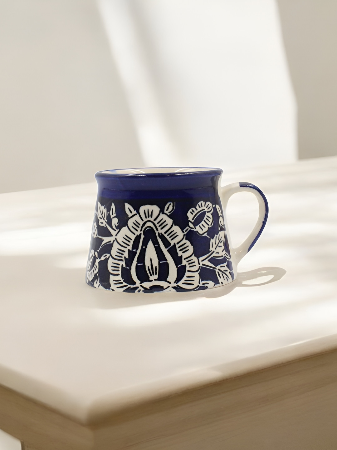 The Pottery Muse Blue & White Printed Ceramic Glossy Mugs Cups & Mugs 200 ml
