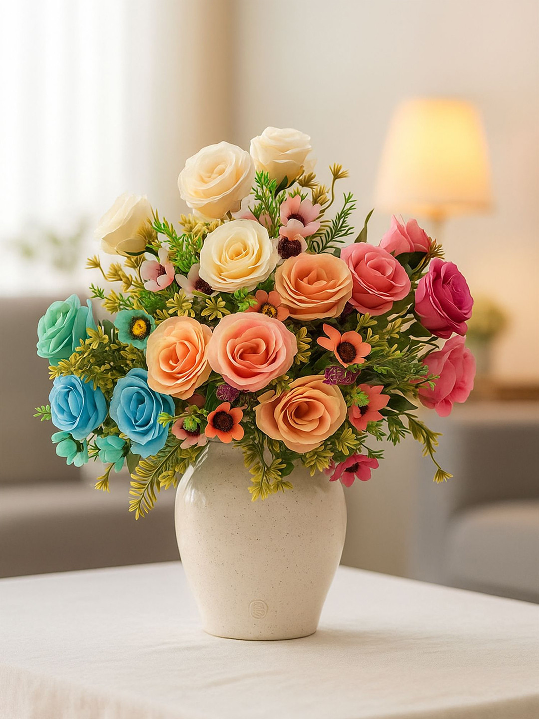 ARTSY Pink Blue 4 Pieces Artificial Rose Flowers Bunch