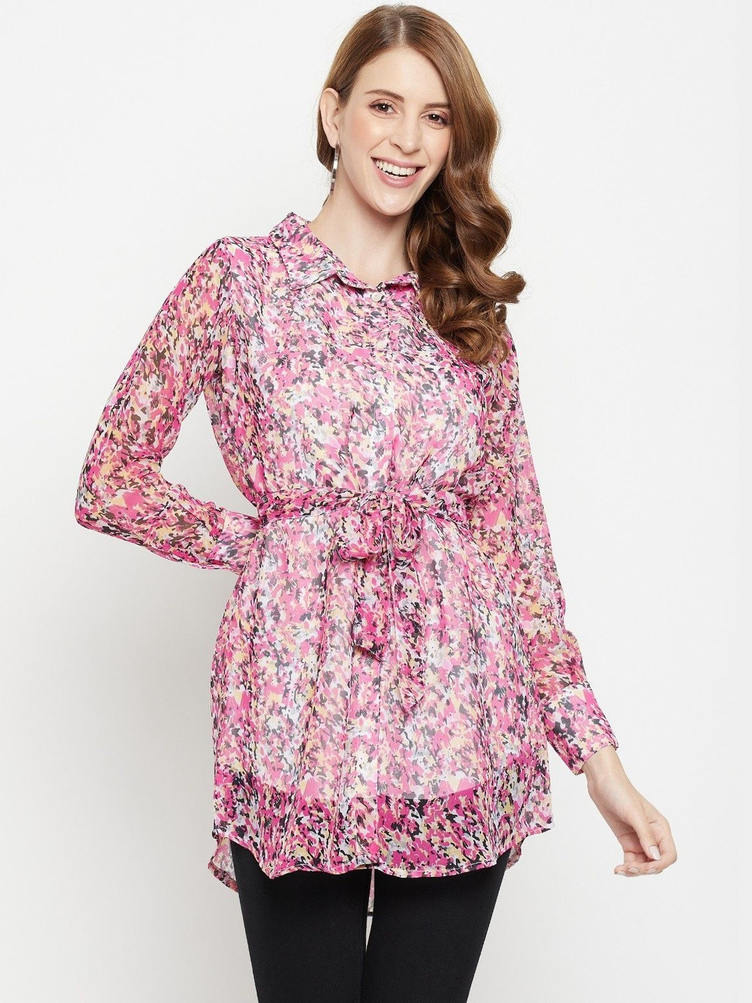 MJ LIFE STYLE Women Floral Sheer Tunic Top