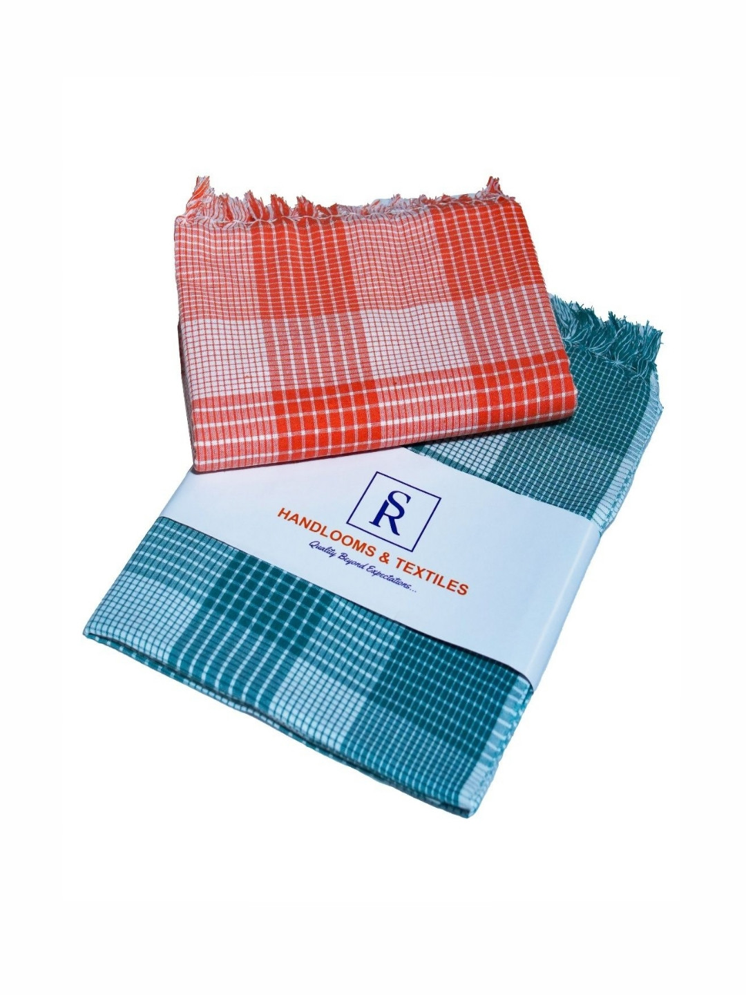 SR HANDLOOMS AND TEXTILES Blue & Red 2 Pieces Striped Pure Cotton 400 GSM Bath Towels