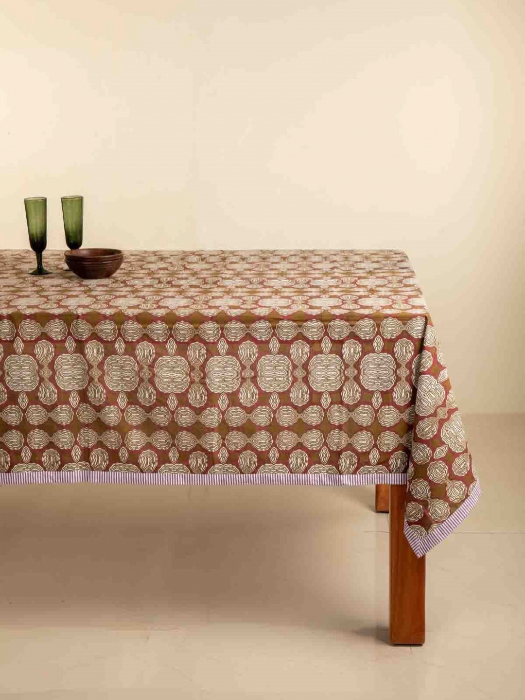 FREEDOM TREE Brown Ethnic Motifs 6-Seater Cotton Table Cover