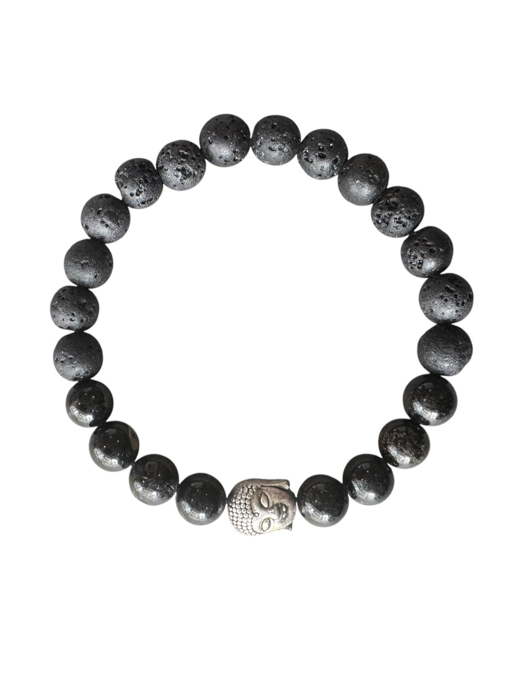 Gems Guru Unisex Natural Lava Buddha Black Tourmaline Bracelet