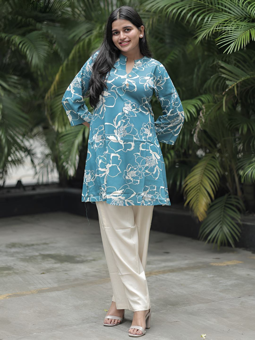 indian rani Women Floral Printed Regular Kurti with Palazzos