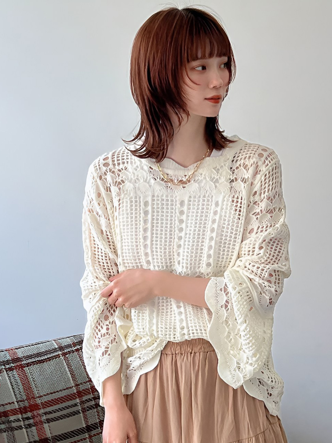 JC Mode Women Self Design Lace Insert Crochet Top