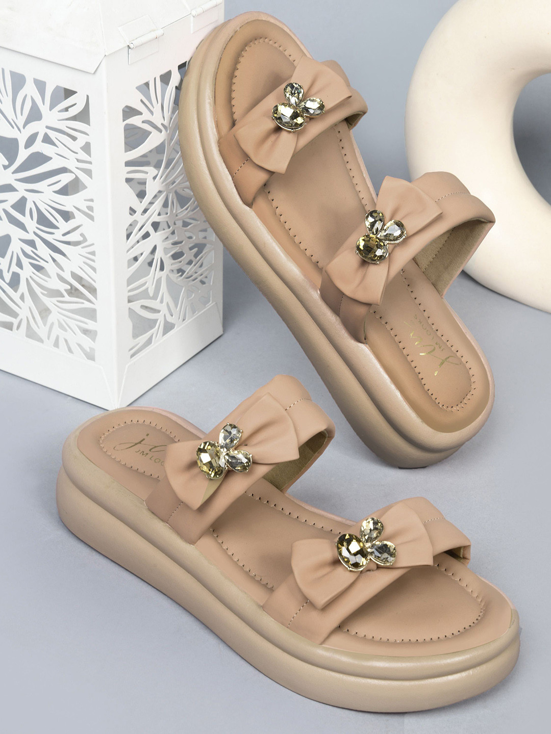 JM Looks Women Open Toe Stone Embellished Platform Heels Sandals With Bows