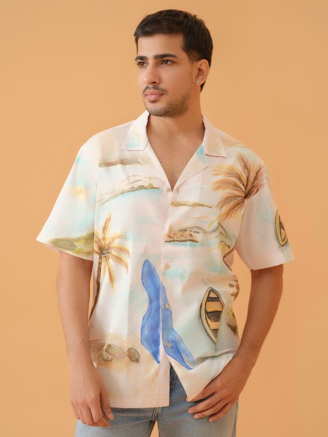 Befitting Floral Printed Cuban Collar Cotton Casual Shirt