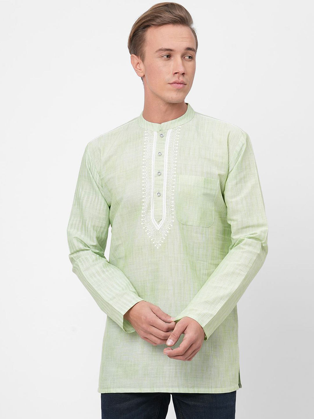 ARCHATTIRE Men Cotton Embroidered Short Kurta