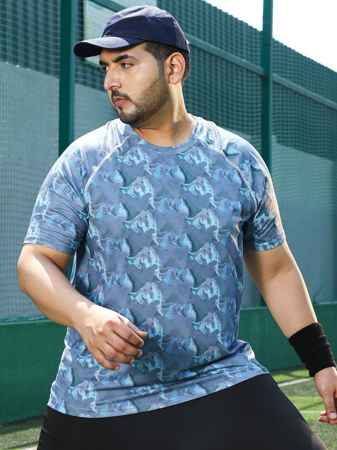 Instafab Plus Printed Panel-Swirl Activewear Cotton T-Shirt