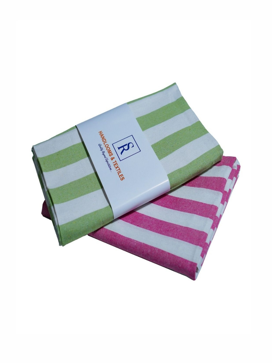 SR HANDLOOMS AND TEXTILES Green & Pink 2 Pieces Striped Pure Cotton 400 GSM Bath Towels