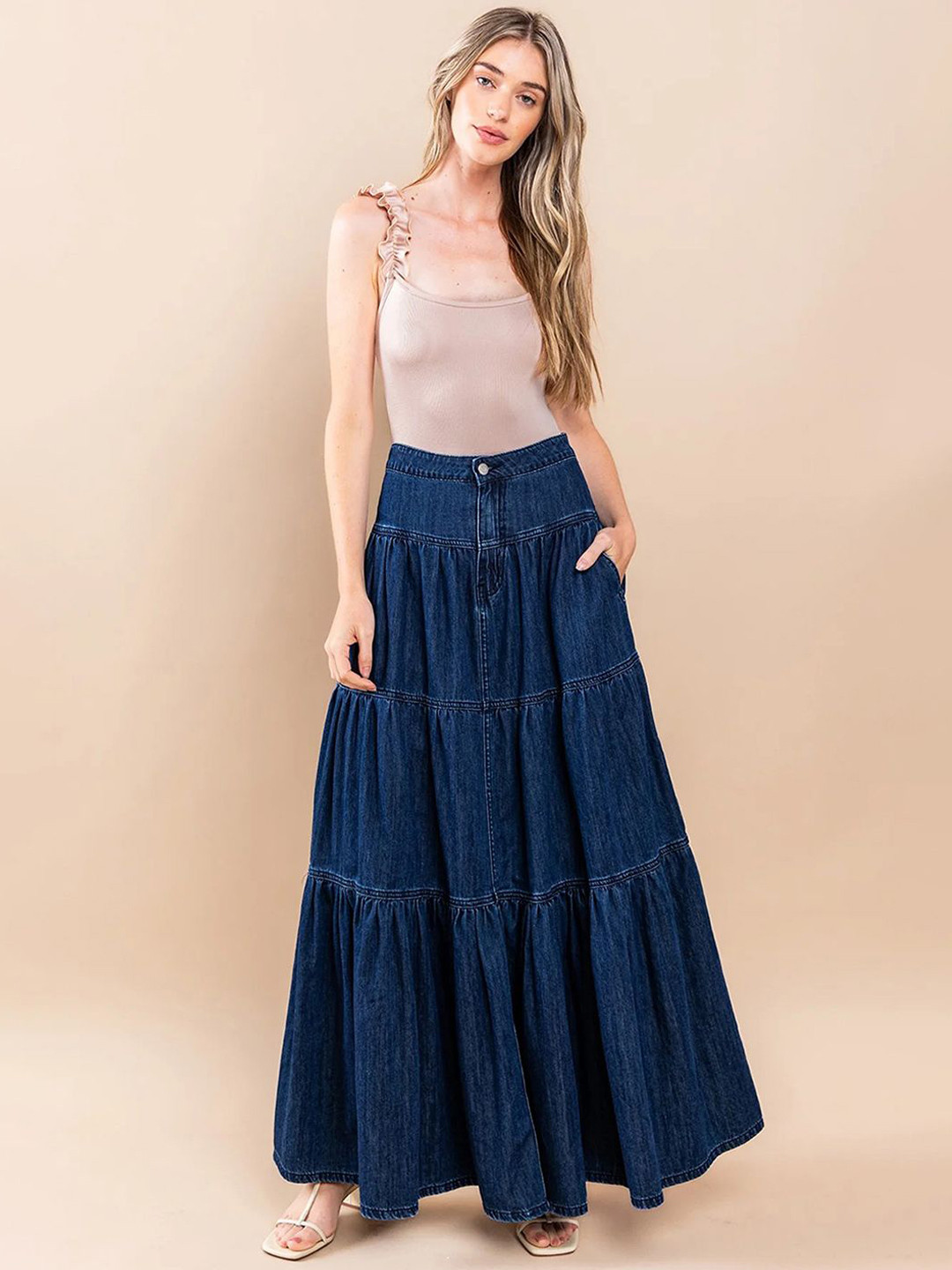 JC Mode Women Tiered Maxi Skirts