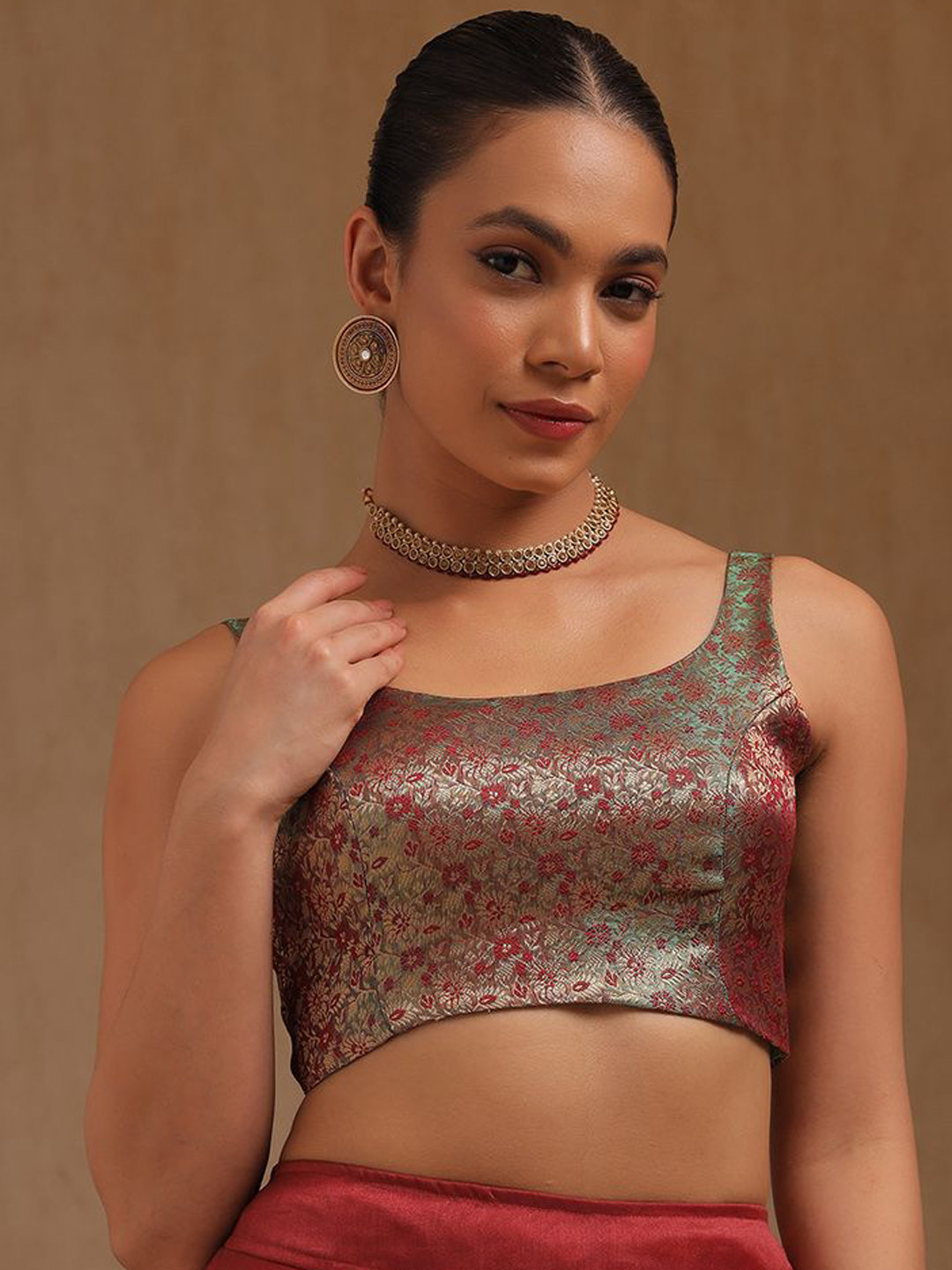 Soch Women Woven-Design Tissue Saree Blouse