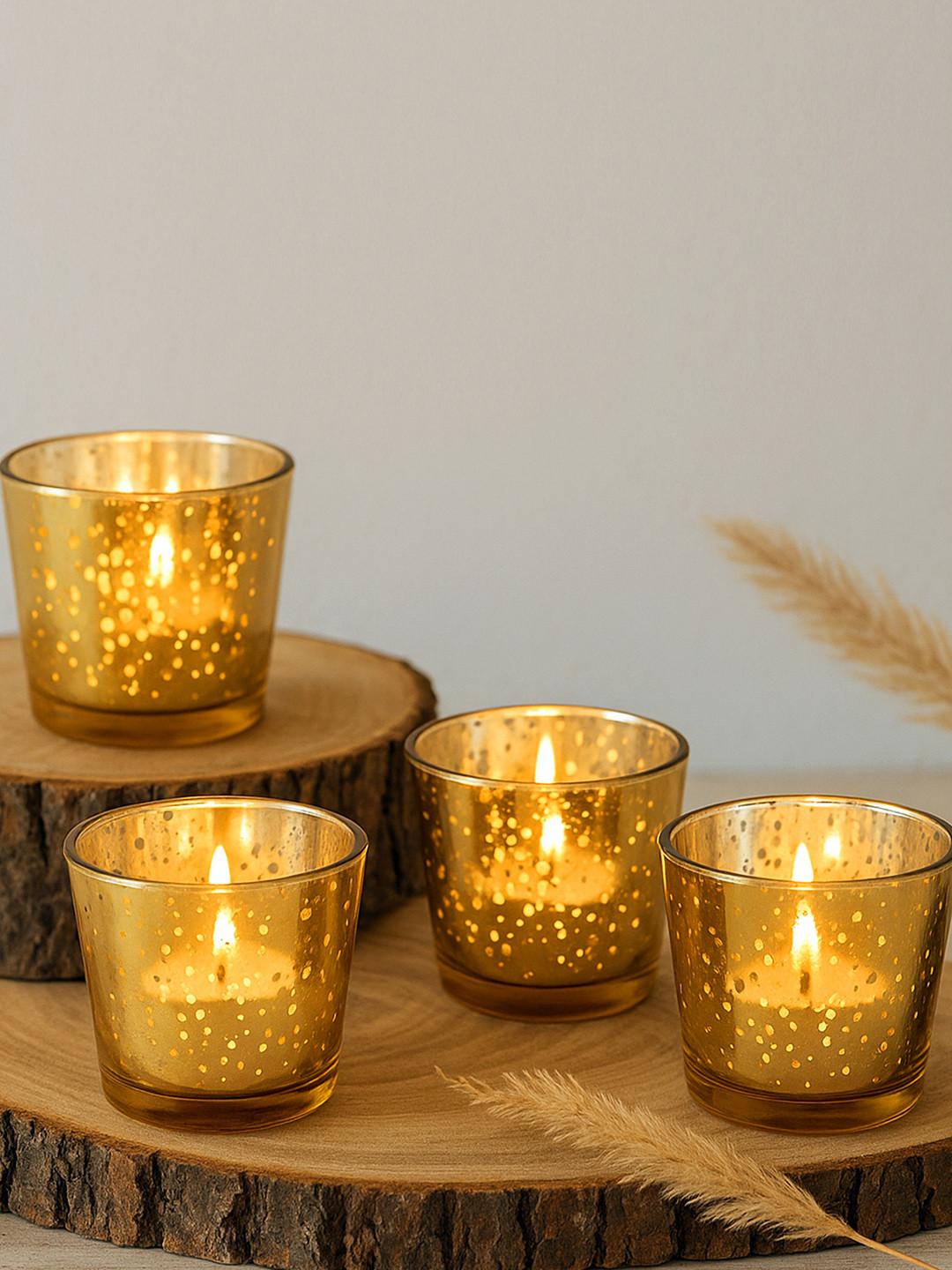 Homesake Set of 4 Gold-Toned Tea-Light Holders With Free Candles
